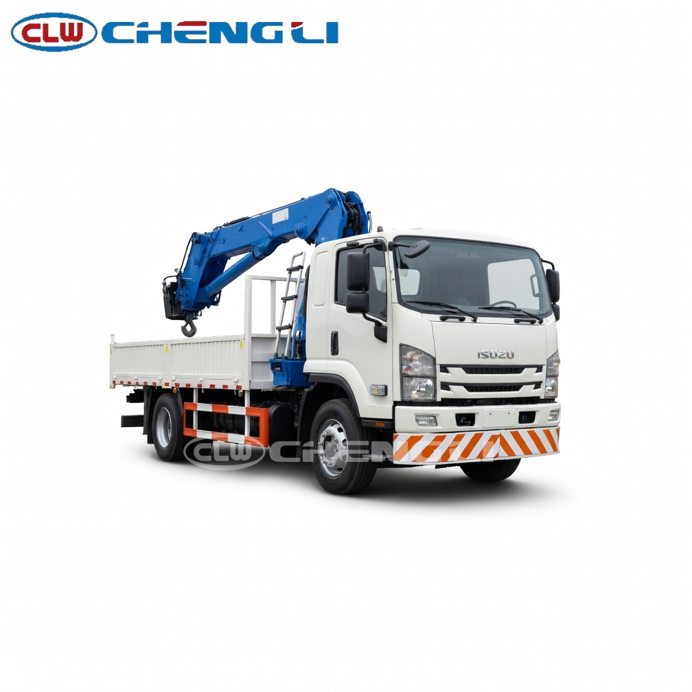 ISUZU 10 ton truck mounted crane front view with telescopic boom