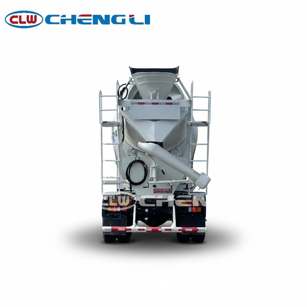 concrete mixer drum rear discharge system